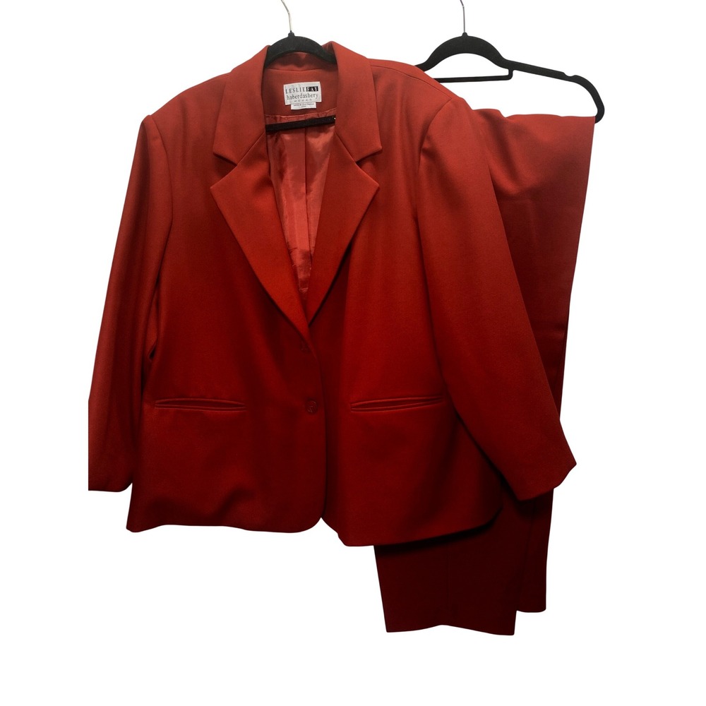Leslie Fay Haberdashery Woman Pant Suit 24W 22W Red Blazer Trousers Vintage